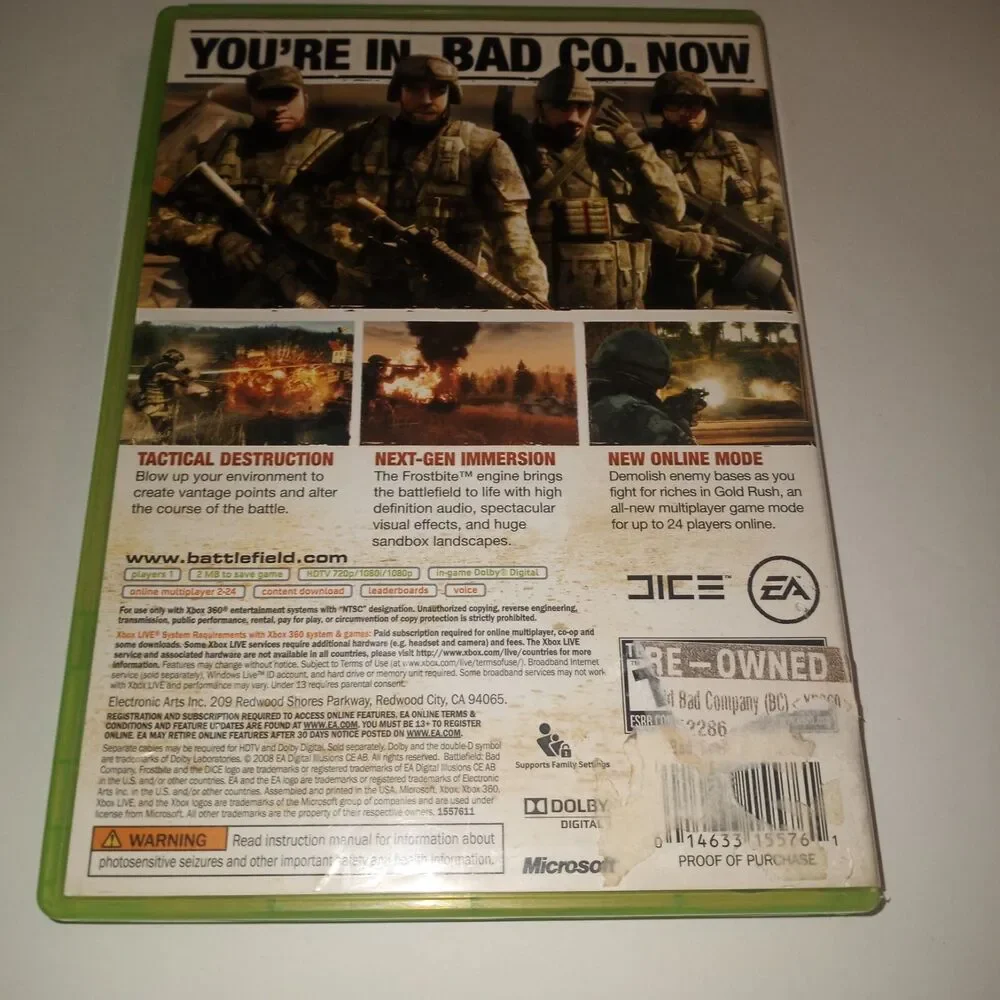 Battlefield: Bad Company and Battlefield Hardline (Microsoft Xbox 360, 2008)